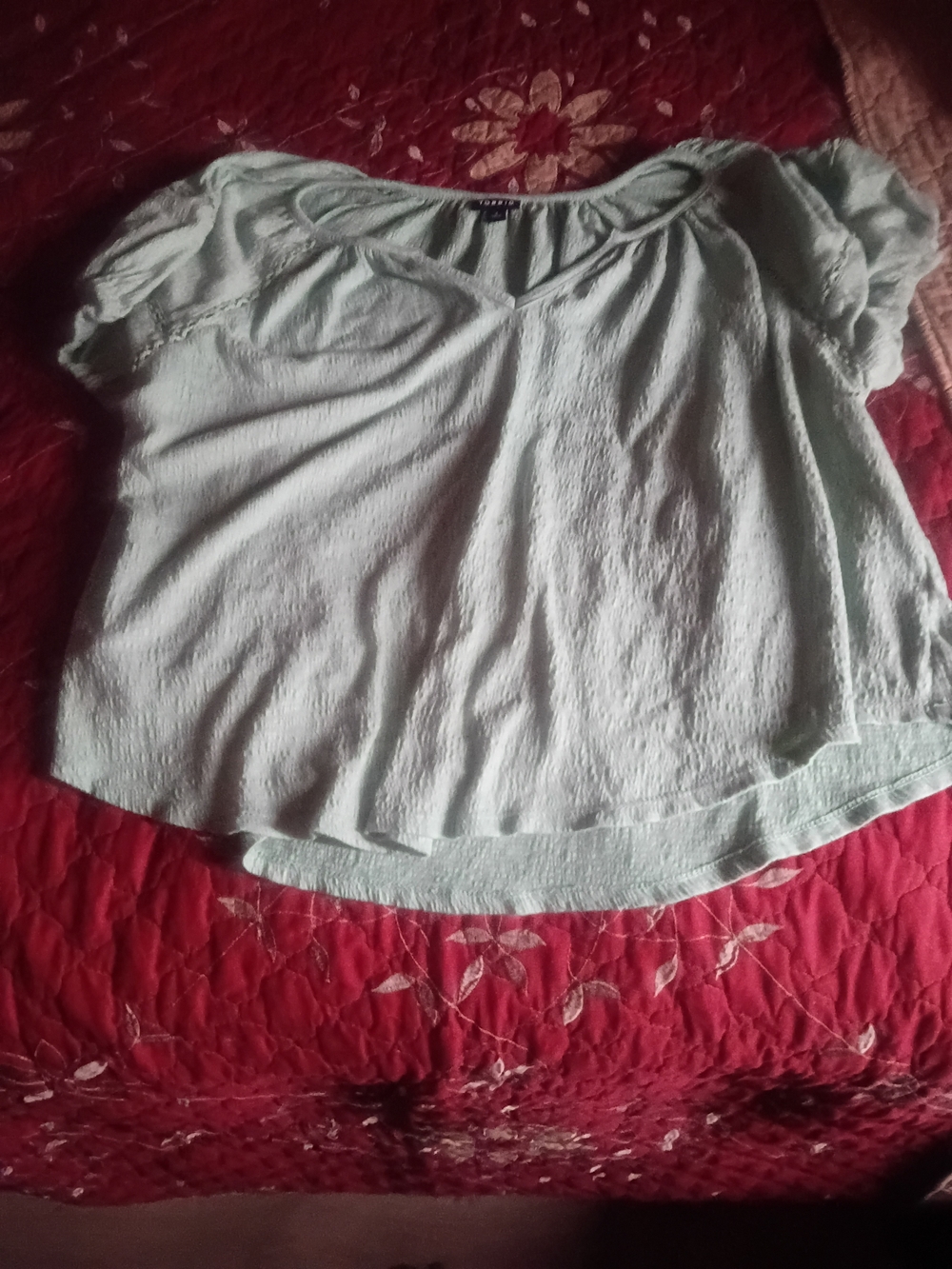 Torrid Light Mint Short Sleeve Peasant Top